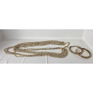 Gorgeous Goldtone Multi-Strand Light Pink AB Crystal 13"  Necklace With Earrings